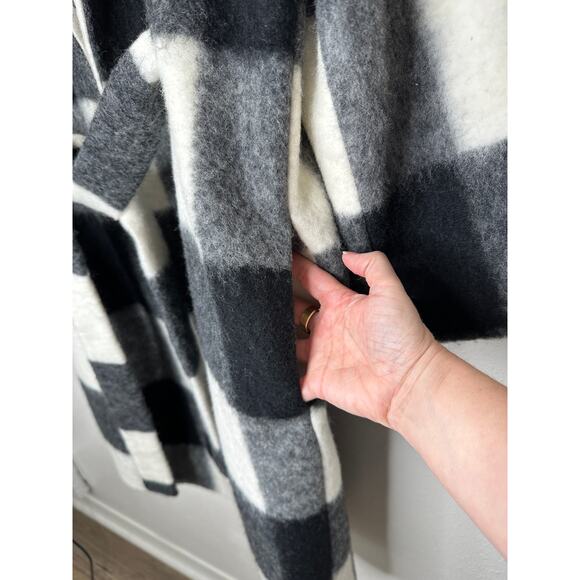 NWT Ganni McKinney Wool in Egret Black & Cream Check Belted Jacket 40 / 10 - Picture 13 of 16